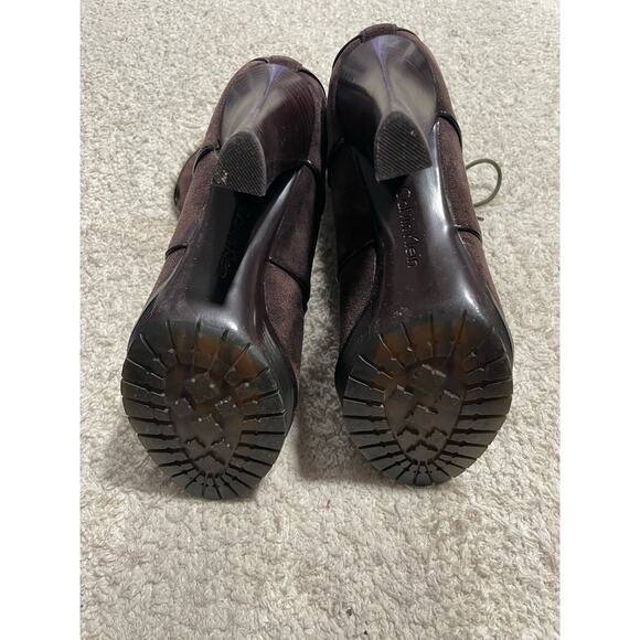 Calvin Klein Women's Size 7 1/2 Lace Up Dizzy Faux Fur Suede Heel Boots Brown - Picture 6 of 12